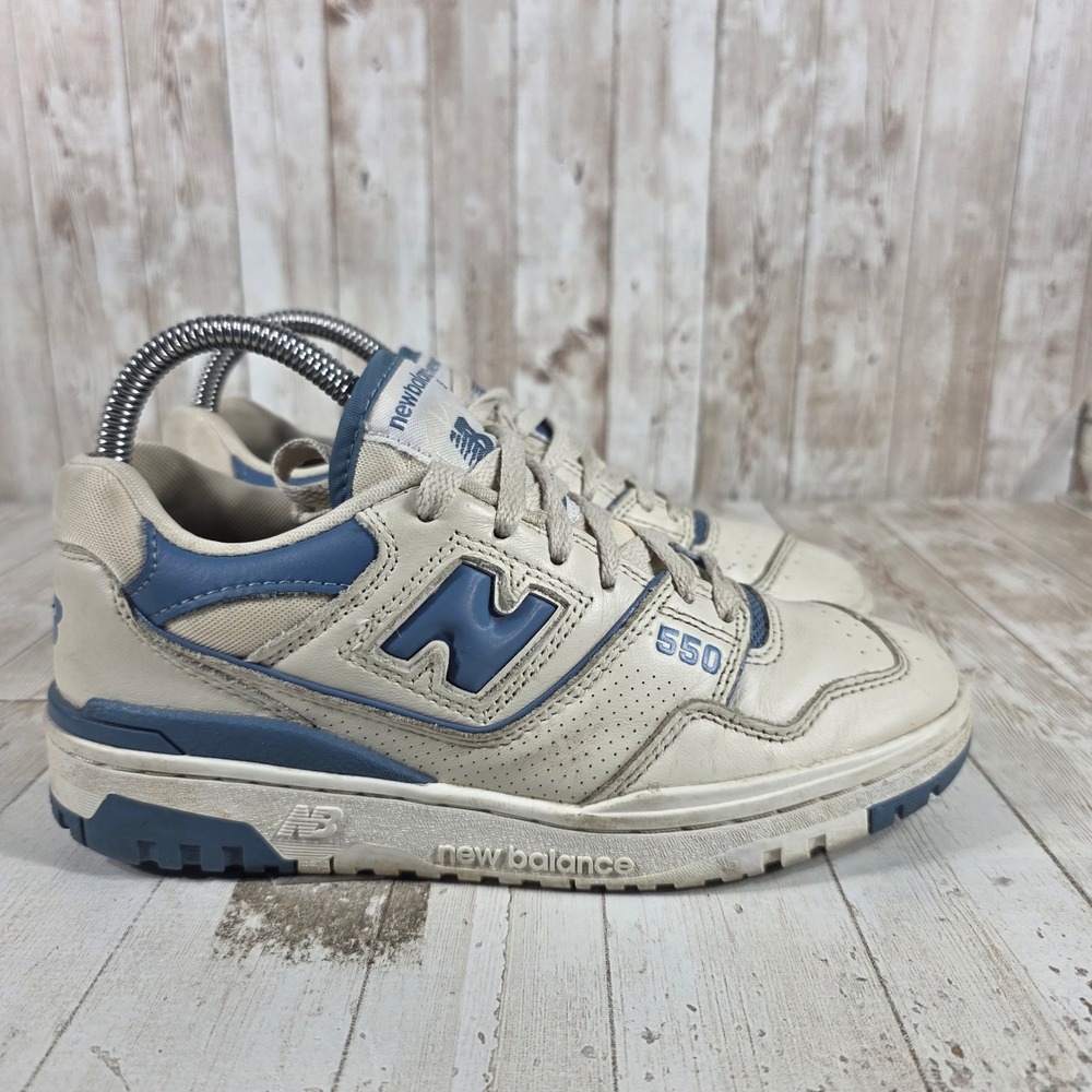 New Balance 550 Cream Blue Leather Low Top Sneakers BBW550AI Womens 7